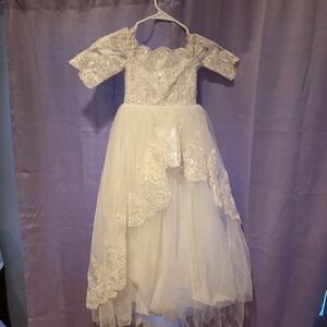 Elegant White Lace Flower Girl Or First Communion Dress
